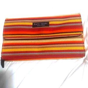 Kate Spade New York Striped Trifold Wallet Woven Fabric Fall Colors